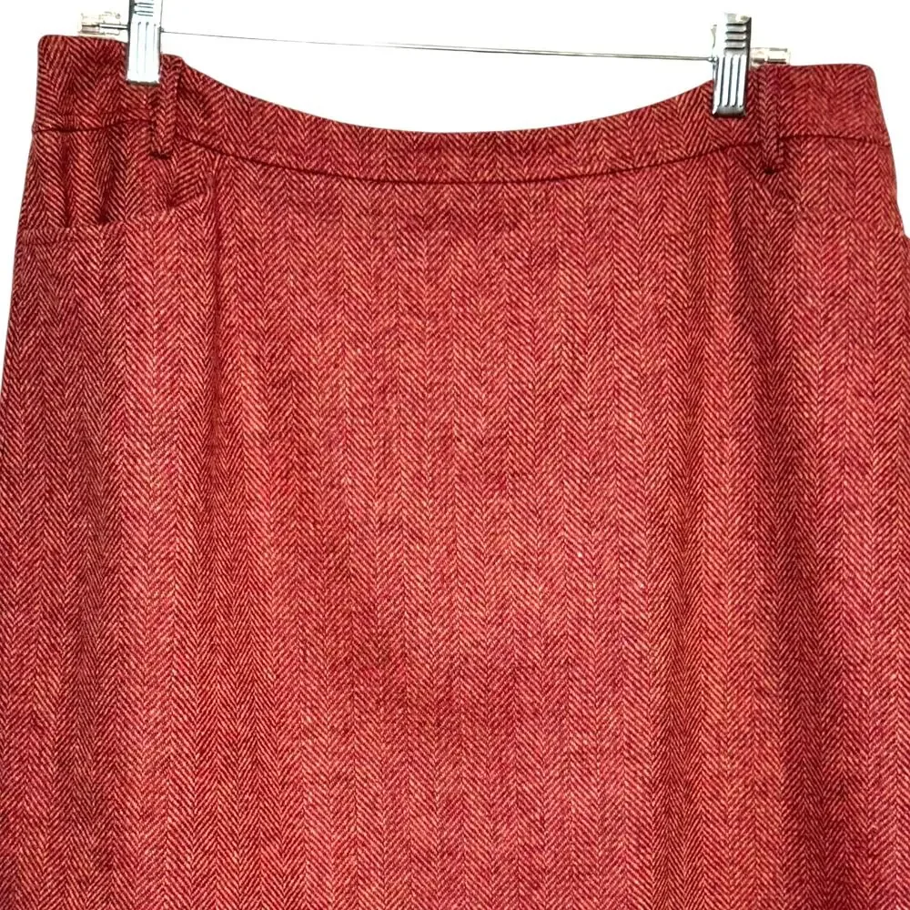 Vtg 1990's Lands End 100% Wool Pink Herringbone Size 16 Skirt with Pockets